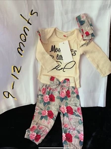 Baby,Girls'3Pieces Solid Ruffled Bodysuit, Floral Print Pants and Headbandgirl - Picture 1 of 3