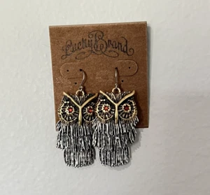 Lucky Brand Antik Gold/Silber Ton Eule Ohrhänger Neu mit Etikett Boho Vintage - Bild 1 von 3