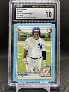 2020 Jasson Dominguez Bowman Prospects CSG 10 GEM MINT 423/499 Sky Blue Yankees - Picture 1 of 3