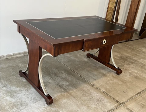 Vintage Art Deco Flame Mahogany Leather Top Desk Cover