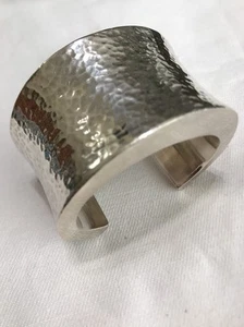 Sterling Silver .925 ~ 1 3/4" Wide ~ Designer Hammered Cuff Bracelet - Picture 1 of 12