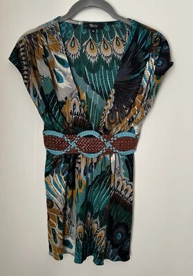 Sky Brand Silk Jersey Top Y2K Leather Braid Belt Peacock Whimsigoth Fairy Size M - Image 1 of 4