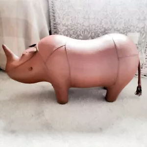 Vintage Tan Leather Liberty London Style Omersa Footstool RHINOCEROS Rhino - Picture 1 of 11