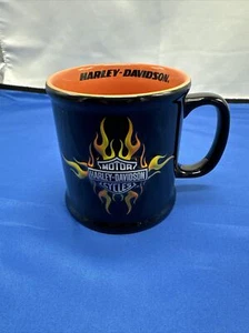 2001 Harley Davidson Coffee Mug Cup 3D Logo Black Orange - Picture 1 of 8