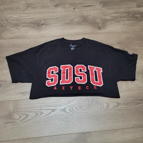 SDSU Aztecs T-Shirt Womens XL Black Cropped Short Sleeve Crew Neck Champion Cover
