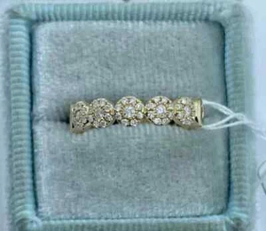 Half Eternity Wedding Band Ring 14K Yellow Gold Plated 1Ct Lab Created Round Cut - Picture 1 of 6