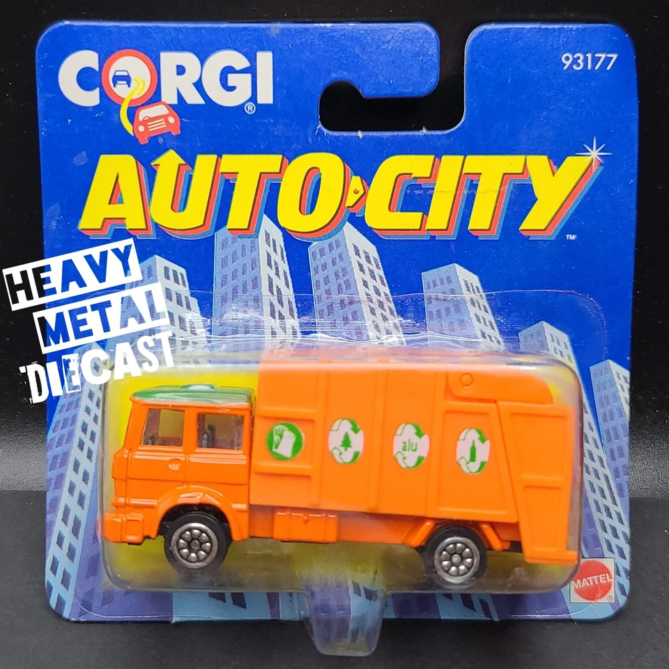 Corgi Garbage Truck "A-10" #93177  (1993 Auto City, Mattel) *worn/creased card - Image 1 of 4