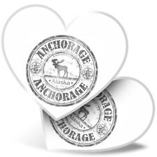 2 x Heart Stickers 15 cm - BW - Anchorage Alaska Moose Travel Stamp #39945