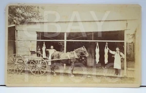 Carte De Visite CDV Foto Mercato della Carne Macelleria Carro 1870 Occupazione Vintage - Foto 1 di 8