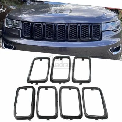 For Jeep Grand Cherokee 2017-21 Black 7PCS Front Grille Grill Inserted Ring Trim - Image 1 of 4