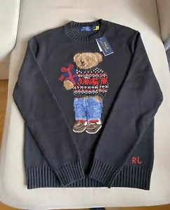 Maglione maglione Ralph Lauren orsacchiotto cotone cashmere presente Fair Isle nero M - Foto 1 di 13