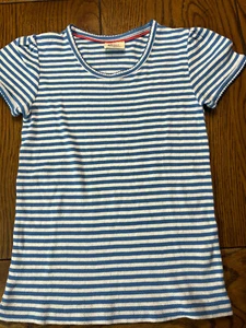 Mini Boden Pointelle Striped Shirt Girls Short Sleeve Blue & White Top Size 9-10 - Picture 1 of 2