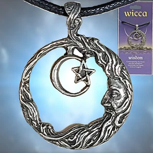 Wicca Pagan WISDOM Moon Goddess Magick Crescent Amulet 1-1/2" Necklace Pendant - Picture 1 of 8