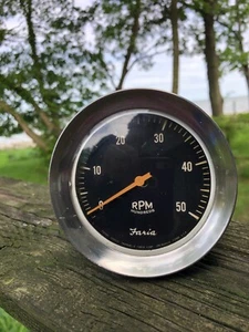 Vtg Faria Boat Gauge RPM Hundreds 10-50 Metal Case Untested Repurpose Restore - Picture 1 of 4