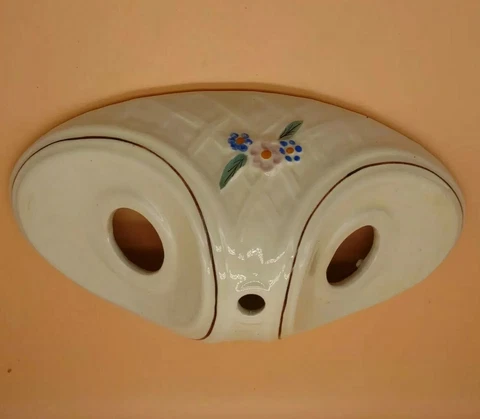 Vintage Ceiling Light Fixture cover Mount Dbl Light  Art Deco Floral Porcelain Cover