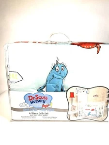 Trend Lab Dr. Seuss One Fish Two Fish 4Piece Crib Bedding Set Nursery Set - NEW - Picture 1 of 9