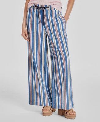 Pantalones de mezclilla para mujer Nautica azules a rayas de algodón cintura elástica pierna ancha talla M Foto 1 de 2