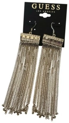 Nuovo GUESS Color Argento Multi Filo Catena, Strass di Contorno Gancio Orecchini - Immagine 1 di 2