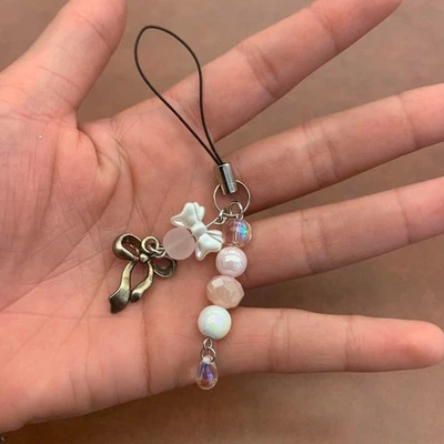 Pink and White Beaded Coquette Phone Charm - Image 1 of 4