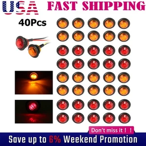 40 piezas 3/4" luces de señalización LED camión remolque redondo lado bala luz ámbar rojo lámpara - Imagen 1 de 12