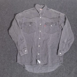 Levis Denim Pearl Snap Shirt Mens Small Gray Long Sleeve Western Cowboy Rodeo - Picture 1 of 15
