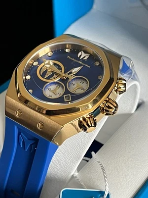 NEW! TechnoMarine Reef Sun Men's Watch Chronograph Gold Blue Dial and Band - Image 1 of 4