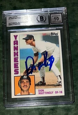 Tarjeta firmada por Don Mattingly 1984 Topps Rookie Card Beckett auténtica Bas 10 Aut0 Foto 1 de 3
