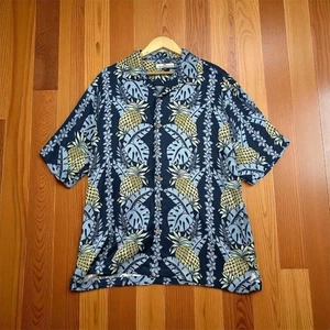 Tommy Bahama Men's Hawaiian 100% Silk Shirt Pineapple Monstera Print L Resort - Picture 1 of 13