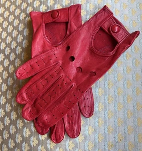 Vintage Sermoneta Kinder Leder Handschuhe 7,5 Weihnachten rot Knopf perforiert Italien - Bild 1 von 7