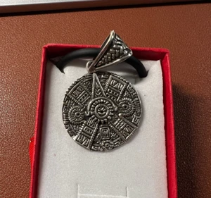 Nahui Ollin Life and Death Sterling Silver Double Sided Pendant, Aztec God #10 - Picture 1 of 6