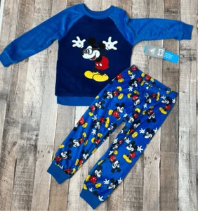 Disney Plush Mickie Mouse Fleece Long Sleeve Blue Pajama Set sz 4 - Picture 1 of 13