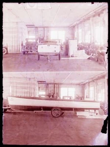 LATE 1800s or EARLY 1900s GLASS NEGATIVE, TWO EXPOSURES, INSIDE GARAGE BOATHOUSE - Picture 1 of 2