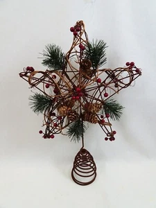14 inch Rustic Vine Star Christmas Tree Topper Pine Cone Holly Berry Natural Joy - Picture 1 of 6
