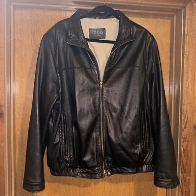 Chaqueta de cuero negra IZOD para hombre talla XL desgaste mínimo cremallera ¡BONITA! Foto 1 de 4