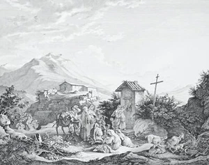 ADRIAN LUDWIG RICHTER / C.E. STÖLZEL - Gegend am Monte Serone - Radierung 1835 - Bild 1 von 2