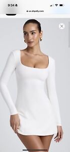 oh polly dress Modal Square Neck Long Sleeve Mini Dress in White - XS