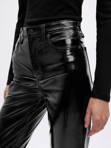 NWT Gap High Rise Vegan Patent Leather Slim Pants Black Shiny Straight Leg 31/12 - Picture 1 of 8