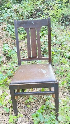 Старинный деревянный обеденный кухонный акцент кожаный стул сиденье - Изображение 1 из 4