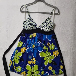 My Michelle Y2K Babydoll Floral Cami Top Tie Straps Multicolor Polka Dot L - Picture 1 of 9
