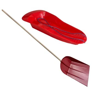 Snow Sledge Plastic Toboggan Sleigh & Long Handle Snow Shovel Scoop - Picture 1 of 10