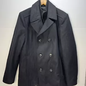 Black Rivet Men’s Black Double Breasted Wool Peacoat Sz Small Business Casual - Picture 1 of 12