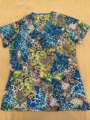 Jockey small scrub top grey green blue camo modern pattern - Image 1 of 4