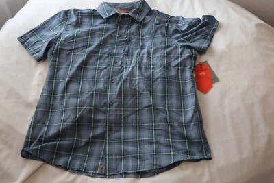NWT Free Country Mens' XL Compass Blue Plaid Button Short Sleeve Shirt Vented Foto 1 de 4