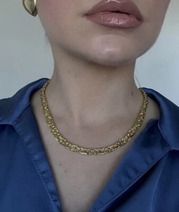 14k Yellow Gold Byzantine Chain Necklace - Flat Byzantine Necklace 7mm 18 Inches - Picture 1 of 10