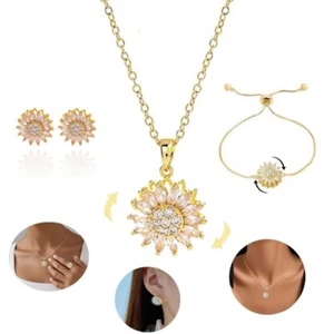 Conjunto de pendientes de pulsera giratoria de girasol para mujer - Imagen 1 de 15