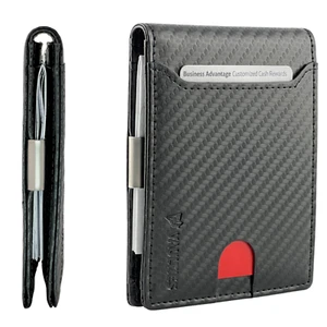 Slim Carbon Fiber Wallet, Money Clip for Men - RFID Blocking, 12 Card Holder - Picture 1 of 9