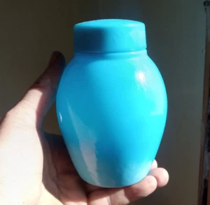1880s PRETTY BLUE OPAL MILKGLASS COVERED ATTERBURY MUSTARD JAR WITH ORIGINAL LID - Picture 1 of 8