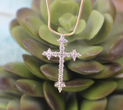 Твердый 14K белое золото бриллиант средний крест подвеска очень блестящий первое причастие - Изображение 1 из 4