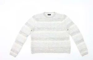 F&F Womens Grey Crew Neck Striped Acrylic Blend Jumper Size 12 - Picture 1 of 12