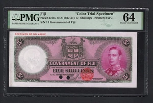 Fiji 5 Shillings ND(1937-51) P37cts "Color Trial Specimen" Uncirculated Grade 64 - Picture 1 of 2